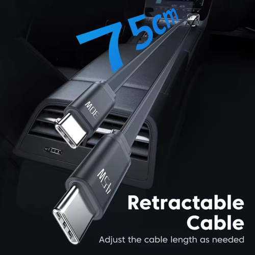 Адаптер для авто Toocki 4-in-1 Retractable Car Charger (2 Type-C Cable + USB-A + USB-C) 105W (Grey)