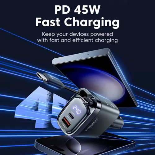Адаптер для авто Toocki 4-in-1 Retractable Car Charger (2 Type-C Cable + USB-A + USB-C) 105W (Grey)