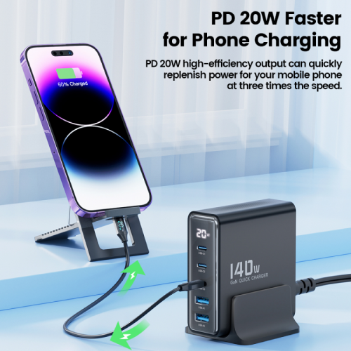 Адаптер Toocki GaN Desktop Charger (3 USB-C + 2 USB-A) 140W/2.5A (White)