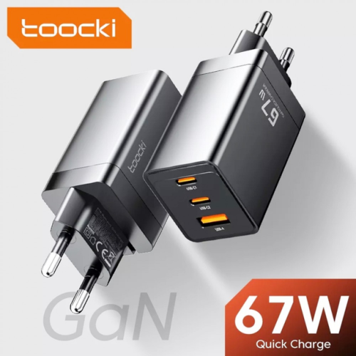 Адаптер Toocki GaN Fast Charger with Retractable Cable A+C+C 67W/1.5A (Black)