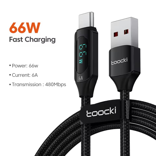 Кабель Toocki Digital Display Fast Charging Data Cable A-C 66W/6A 1m (Black)