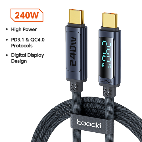 Кабель Toocki Smart Digital Display Fast Charge Cable C-C 240W 1m (Grey)