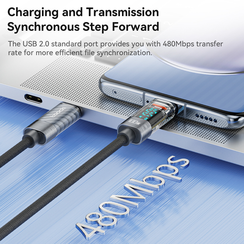 Кабель Toocki Transparent Fast Charging Data Cable C-C 100W/5A 2m (Grey)