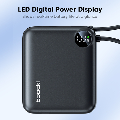 Павербанк Toocki Mini Power Bank with Cable 10000mAh 22.5W (Black)
