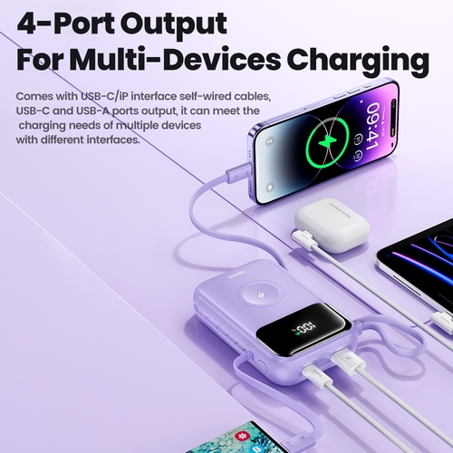 Павербанк Toocki Power Bank with Cables 10000mAh 35W (Purple)