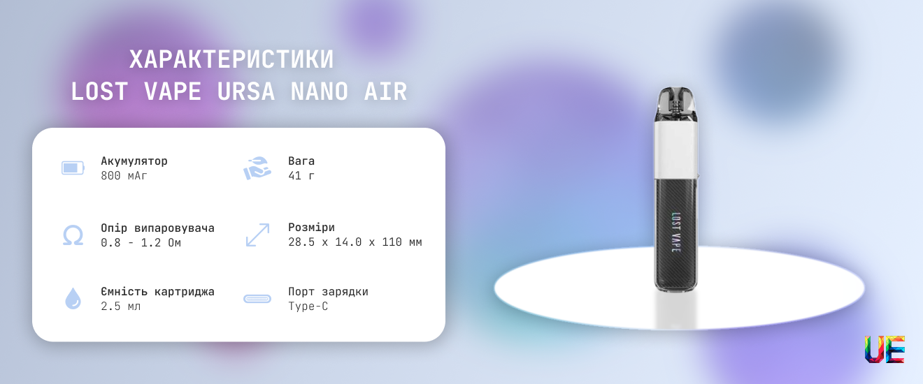 Характеристики Lost Vape Ursa Nano Air