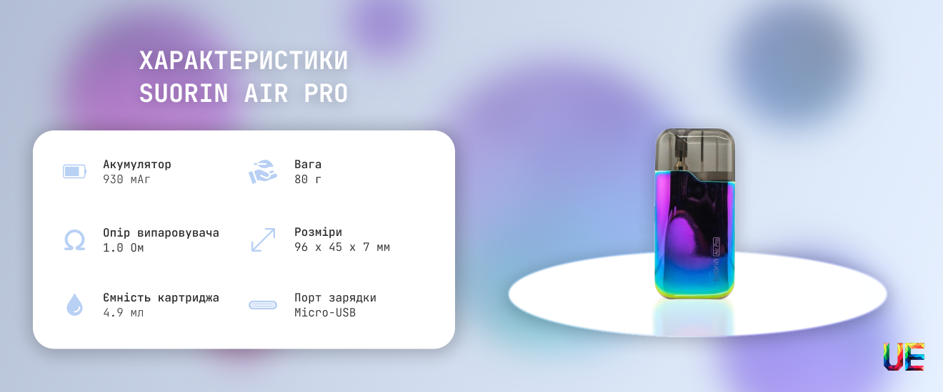 Характеристики та розміри Suorin Air Pro