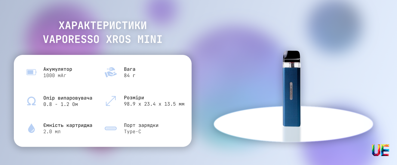 Технічні характеристики та світлова індикація Vaporesso XROS Mini