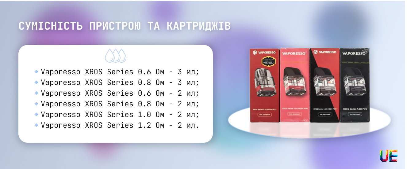 Сумісність витратних елементів Vaporesso XROS 3