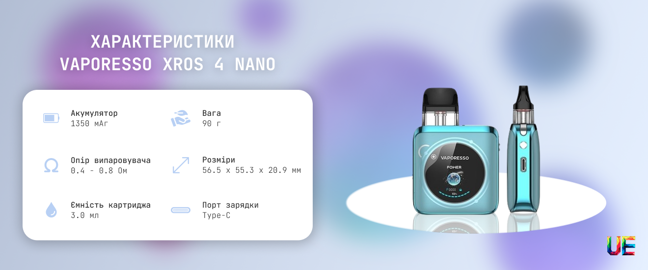 Технічні характеристики та TFT дисплей Vaporesso XROS 4 Nano
