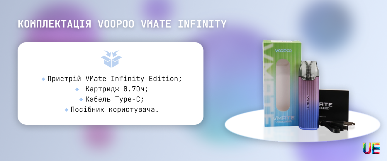 Комплектация набора Voopoo VMATE Infinity Edition