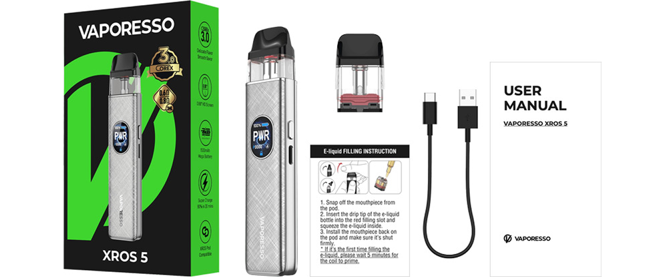 Комплектація стартового набору Vaporesso XROS 5 Pod Kit