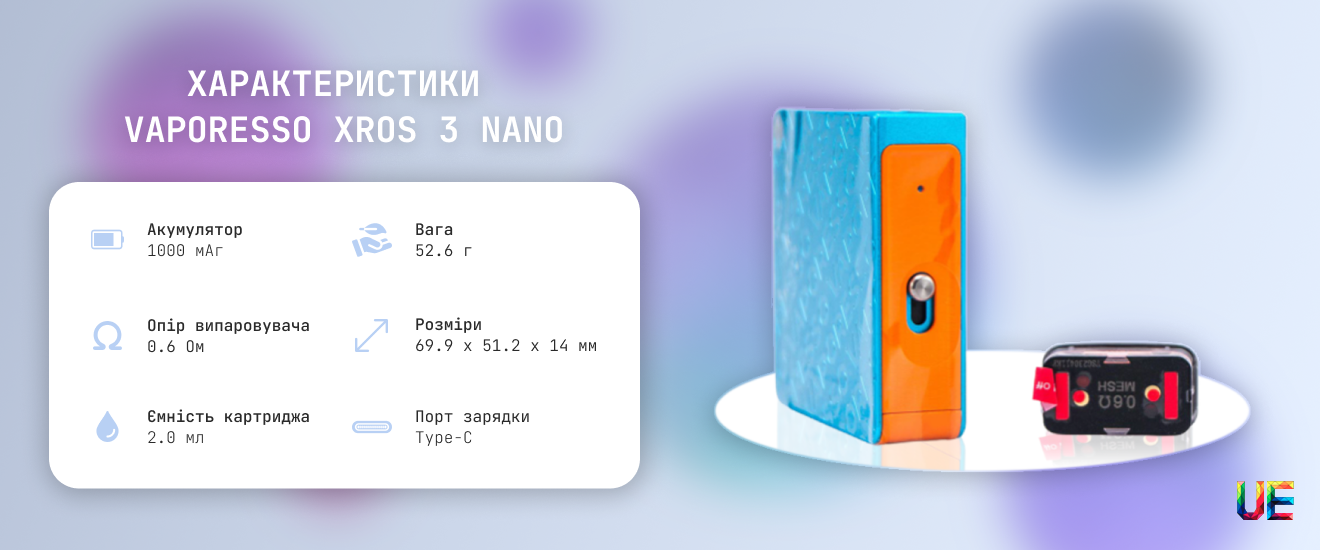 Технические характеристики и индикация Vaporesso XROS 3 Nano